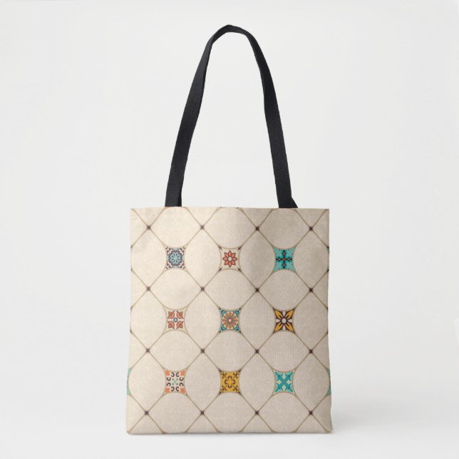 Colourful Patchwork Islam Arabic Tile Tote Bag (Front)