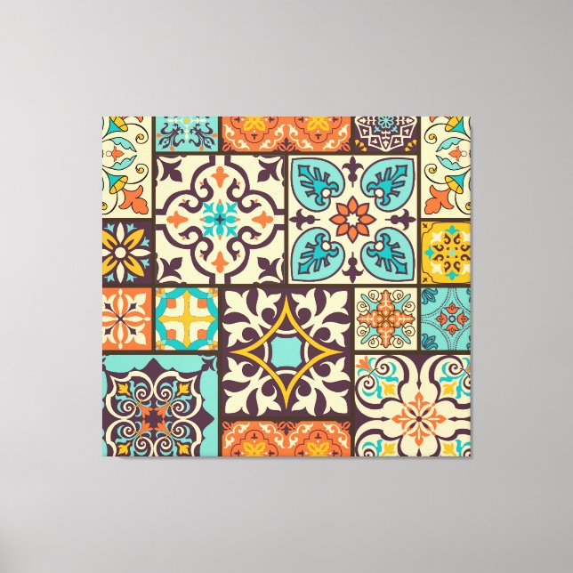 Colourful Patchwork Islam Motifs Tile Canvas Print (Front)