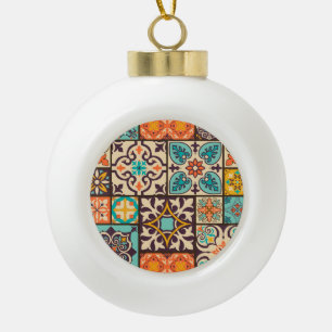 Colourful Patchwork Islam Motifs Tile Ceramic Ball Christmas Ornament
