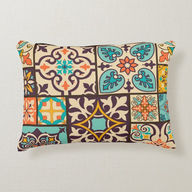 Colourful Patchwork Islam Motifs Tile Decorative Cushion (Front)