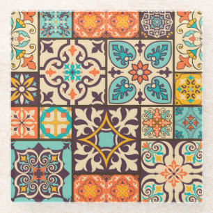 Colourful Patchwork Islam Motifs Tile Glass Coaster