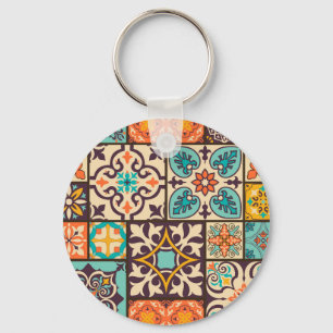Colourful Patchwork Islam Motifs Tile Key Ring