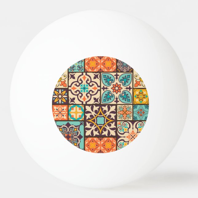Colourful Patchwork Islam Motifs Tile Ping Pong Ball (Front)