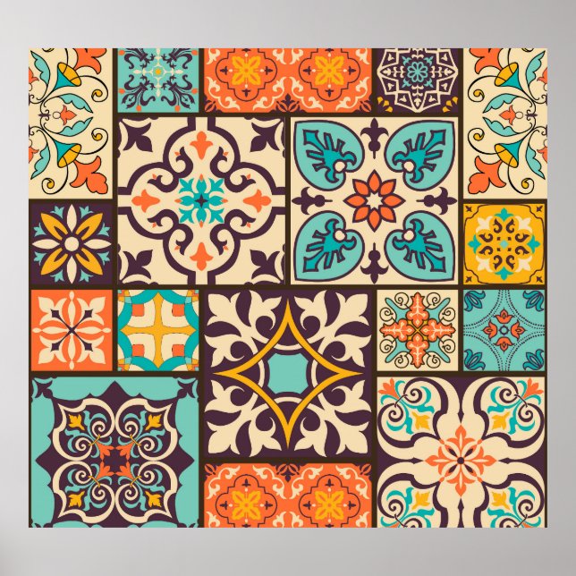 Colourful Patchwork Islam Motifs Tile Poster (Front)