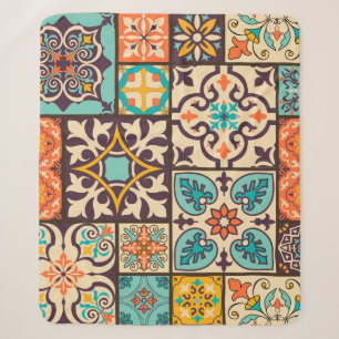 Colourful Patchwork Islam Motifs Tile Sherpa Blanket