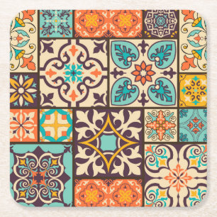 Colourful Patchwork Islam Motifs Tile Square Paper Coaster