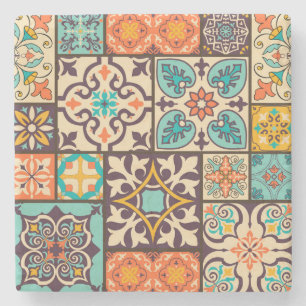 Colourful Patchwork Islam Motifs Tile Stone Coaster