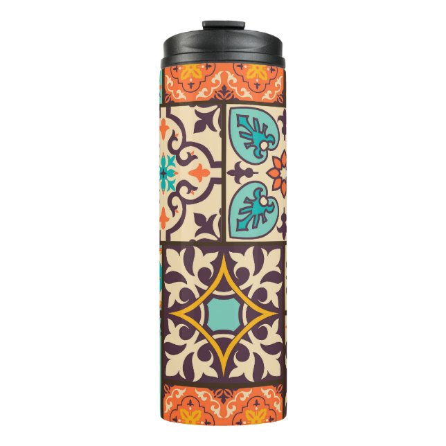 Colourful Patchwork Islam Motifs Tile Thermal Tumbler (Front)