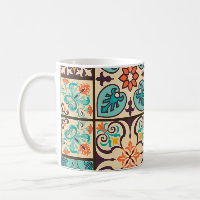 Colourful Patchwork Islamic Majolica Tile Coffee Mug (Left)