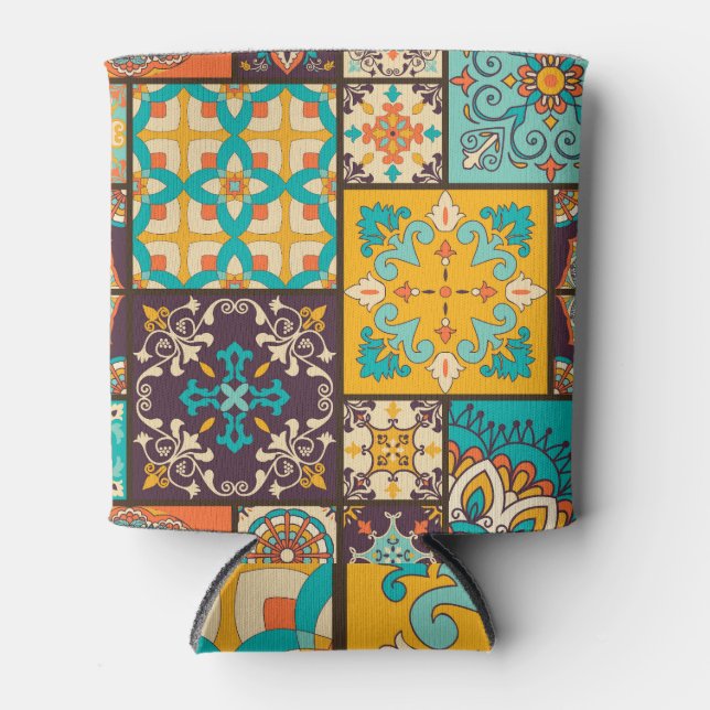 Colourful Patchwork Islamic Tile Seamless Can Cooler (Front)