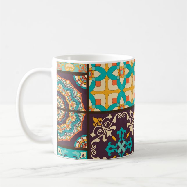 Colourful Patchwork Islamic Tile Seamless Coffee Mug (Left)