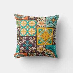 Colourful Patchwork Islamic Tile Seamless Cushion