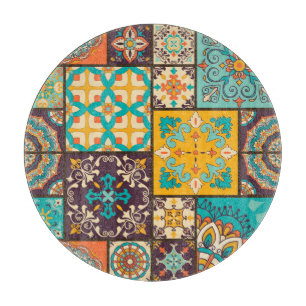 Colourful Patchwork Islamic Tile Seamless Cutting Board