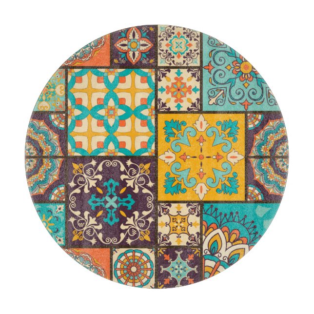 Colourful Patchwork Islamic Tile Seamless Cutting Board (Front)