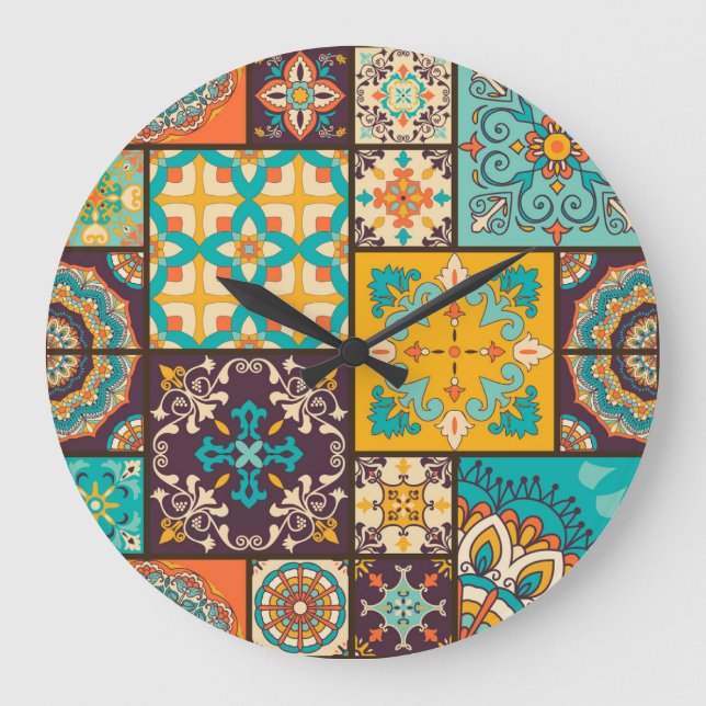 Colourful Patchwork Islamic Tile Seamless Large Clock (Front)