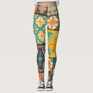 Colourful Patchwork Islamic Tile Seamless Leggings