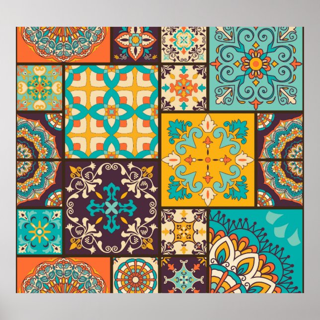 Colourful Patchwork Islamic Tile Seamless Poster (Front)