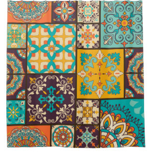 Colourful Patchwork Islamic Tile Seamless Shower Curtain