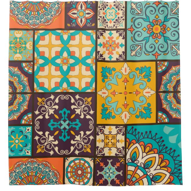 Colourful Patchwork Islamic Tile Seamless Shower Curtain (Front)