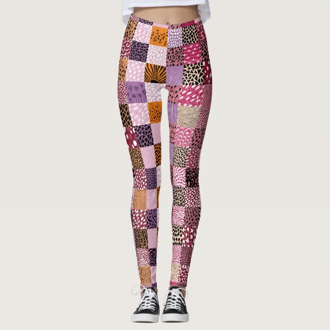 Colourful Patchwork Leggings for Women (Front)