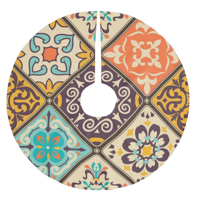 Colourful Patchwork: Majolica Tile Design Brushed Polyester Tree Skirt (Front)