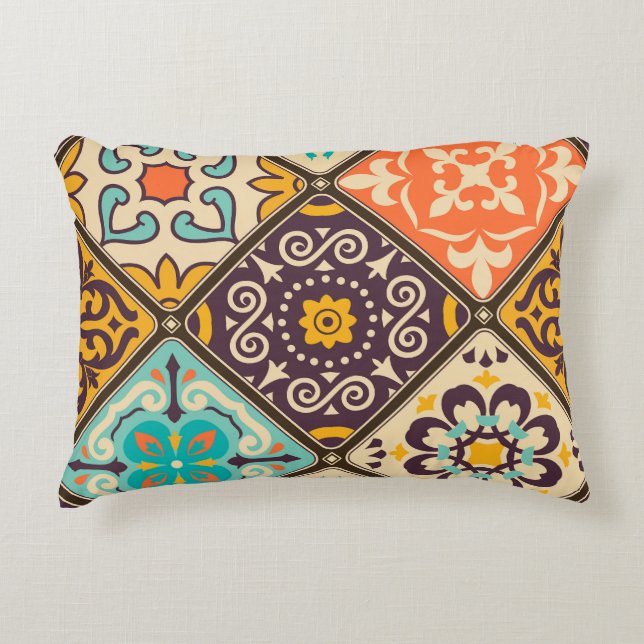 Colourful Patchwork: Majolica Tile Design Decorative Cushion (Front)