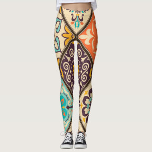Colourful Patchwork: Majolica Tile Design Leggings