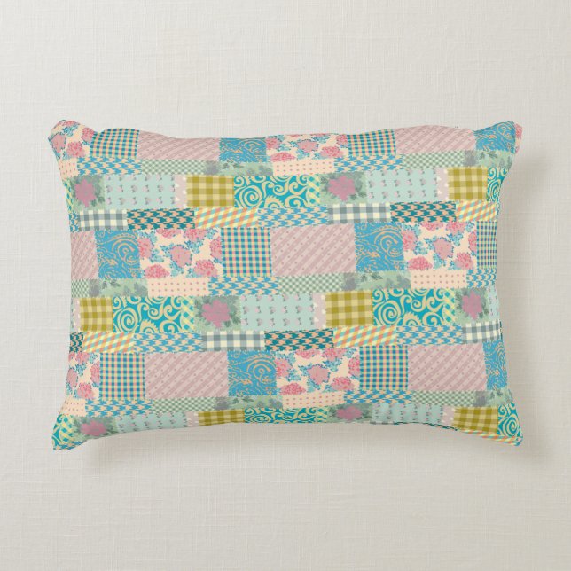 Colourful Patchwork Pattern Flowers Plaid Stripe   Decorative Cushion (Front)