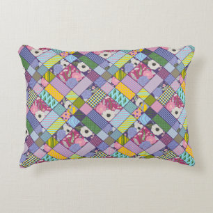 Colourful Patchwork Pattern Geometric Flowers Dots Decorative Cushion