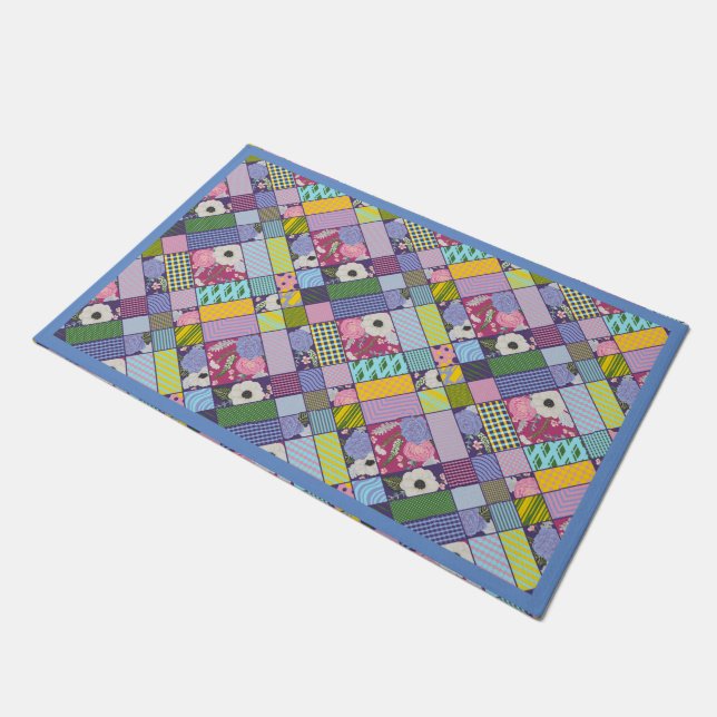 Colourful Patchwork Pattern Geometric Flowers Dots Doormat (Angled)