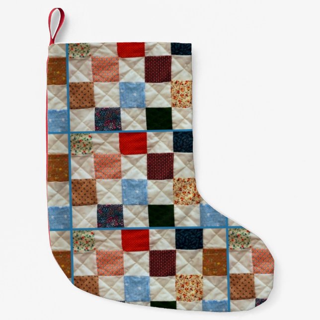 Colourful patchwork pattern small christmas stocking (Front)