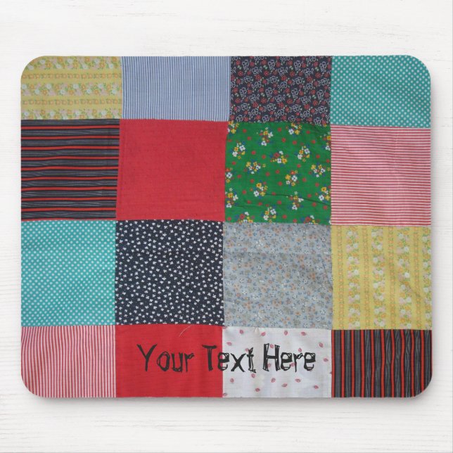 colourful patchwork patterned vintage fabric mouse mat (Front)
