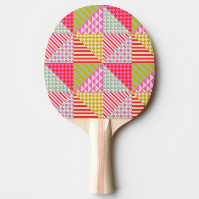 Colourful Patchwork Ping Pong Table Tennis Paddle (Front)