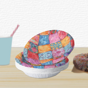 Colourful Patchwork Print Monogram Paper Plate