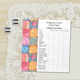 Colourful Patchwork Print Yahtzee Night Notepad