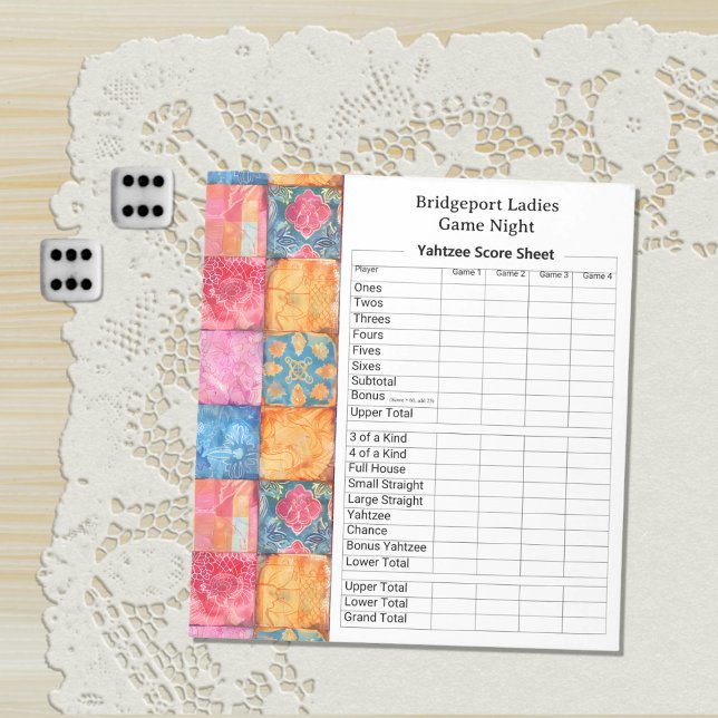 Colourful Patchwork Print Yahtzee Night Notepad (Creator Uploaded)