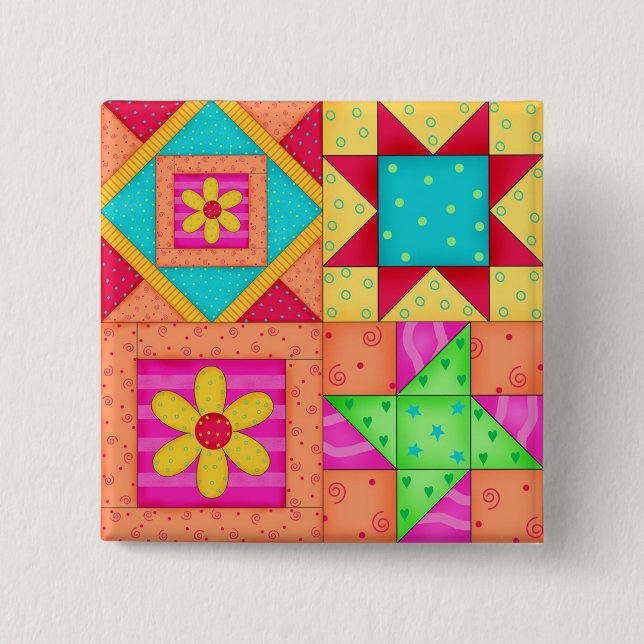 Colourful Patchwork Quilt 4 Block Pins (Front)