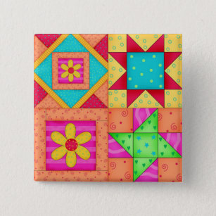 Colourful Patchwork Quilt 4 Block Pins