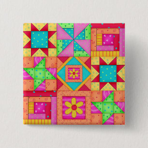Colourful Patchwork Quilt 9 Block Art Pins