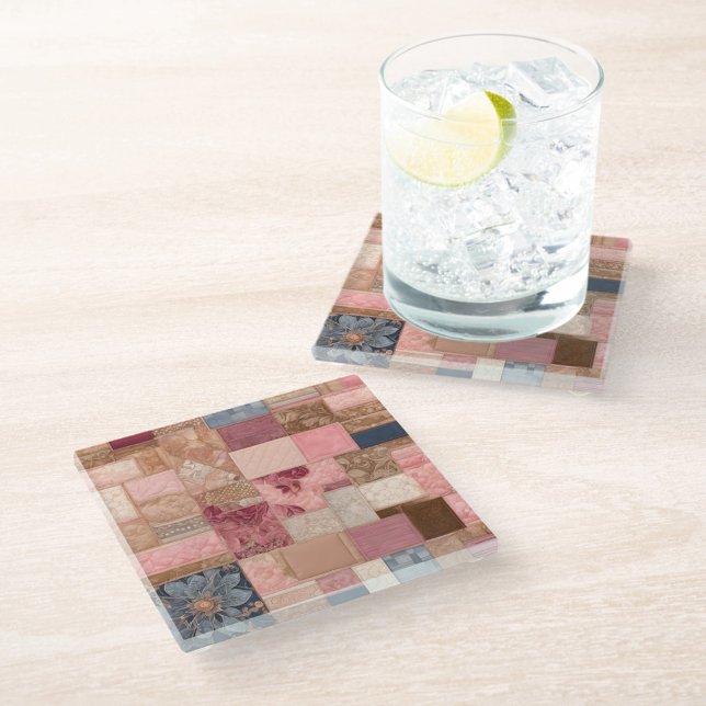Colourful Patchwork Quilt Art Glass Coaster (Creator Uploaded)