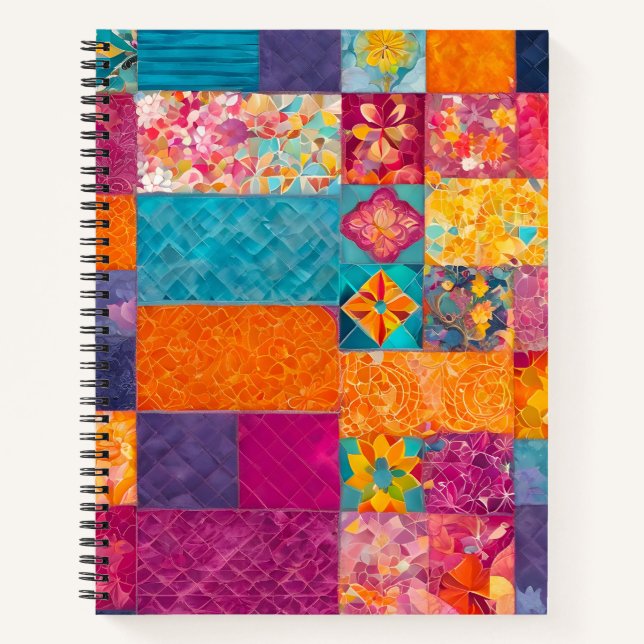 Colourful Patchwork Quilt Art Spiral Notebook (Front)