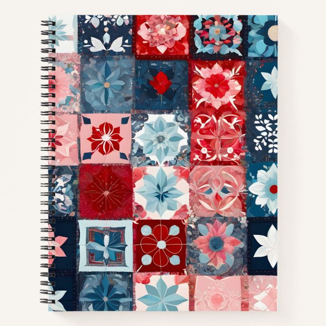 Colourful Patchwork Quilt Art Spiral Notebook (Front)