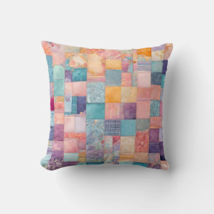 Colourful Patchwork Quilt Art Square Throw Pillow