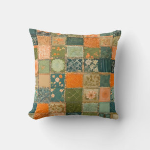 Colourful Patchwork Quilt Art Square Throw Pillow