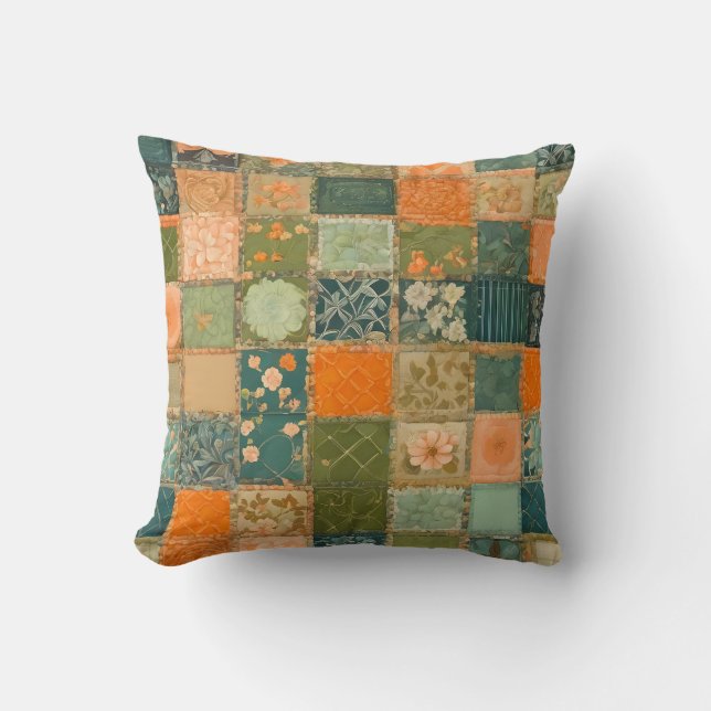 Colourful Patchwork Quilt Art Square Throw Pillow (Front)