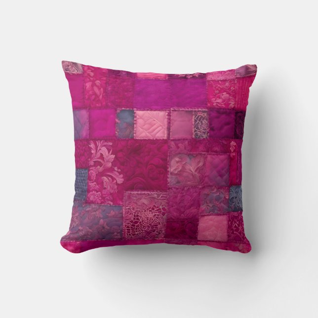 Colourful Patchwork Quilt Art Square Throw Pillow (Front)