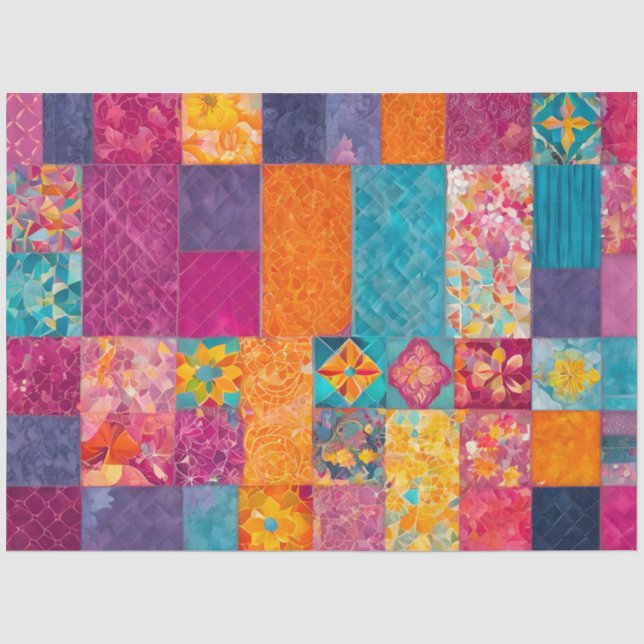 Colourful Patchwork Quilt Art Tissue Paper (Front)
