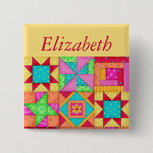 Colourful Patchwork Quilt Block Art Name Badge
