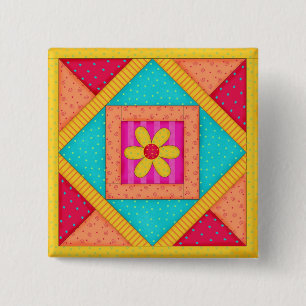 Colourful Patchwork Quilt Block Art Pins