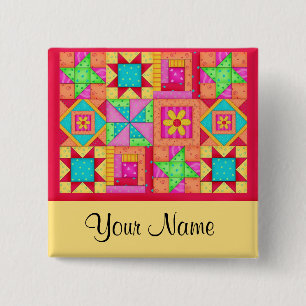 Colourful Patchwork Quilt Block Art Pins